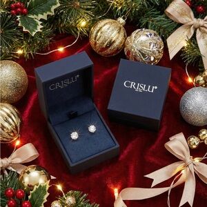 Crislu Sparkling Silver Stud Earrings hypoallergenic